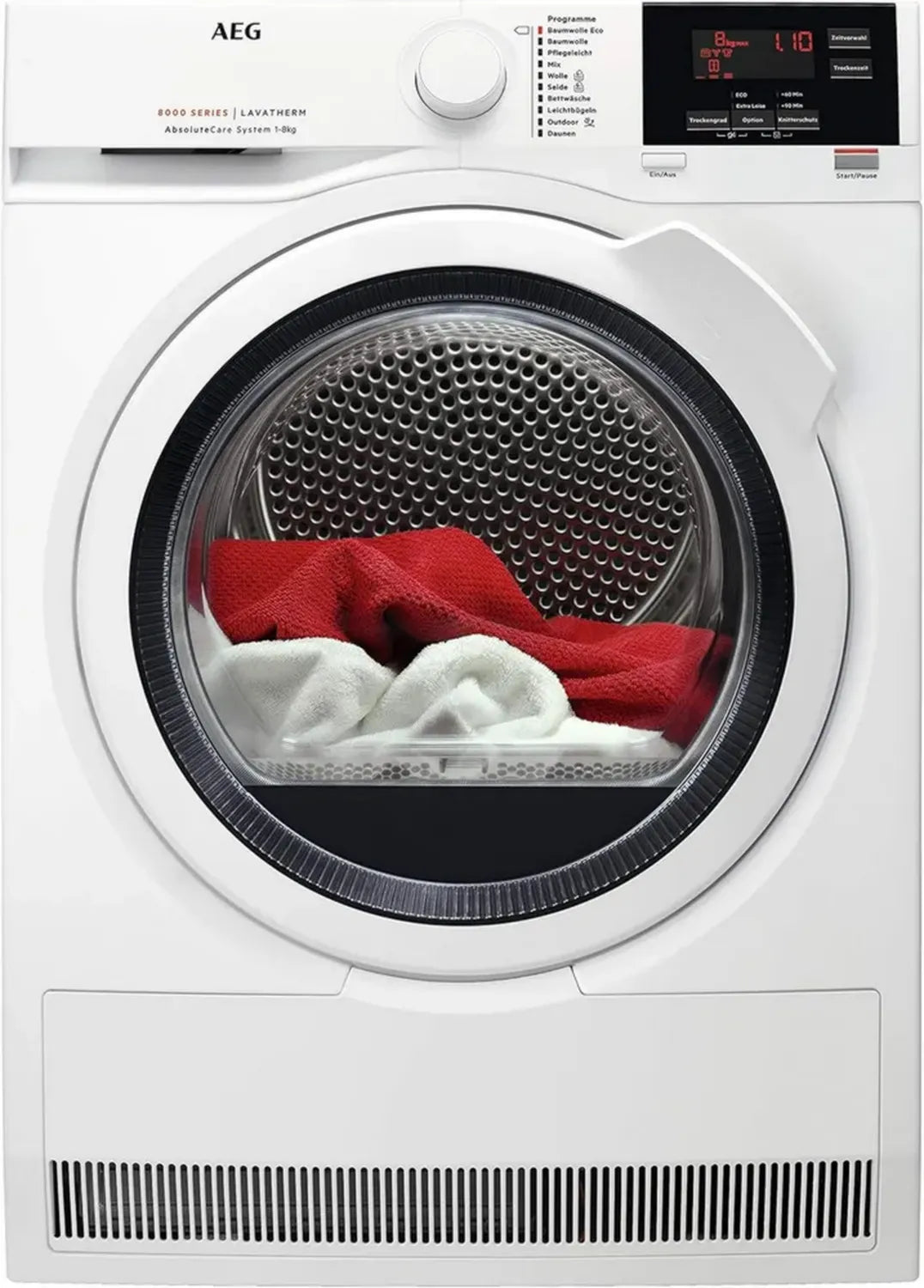 AEG T8DB67580 Wärmepumpentrockner, 8 kg, Energieklasse A++, Schonprogramme für Wolle und Seide, Knitterschutz, Kindersicherung, Startzeitvorwahl, Weiß