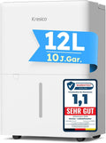 Elektrischer Luftentfeuchter 12L für große Räume bis 122m³/25m², leise 35dB, mit Ablaufschlauch, Filter und Timer, 10 Jahre Garantie