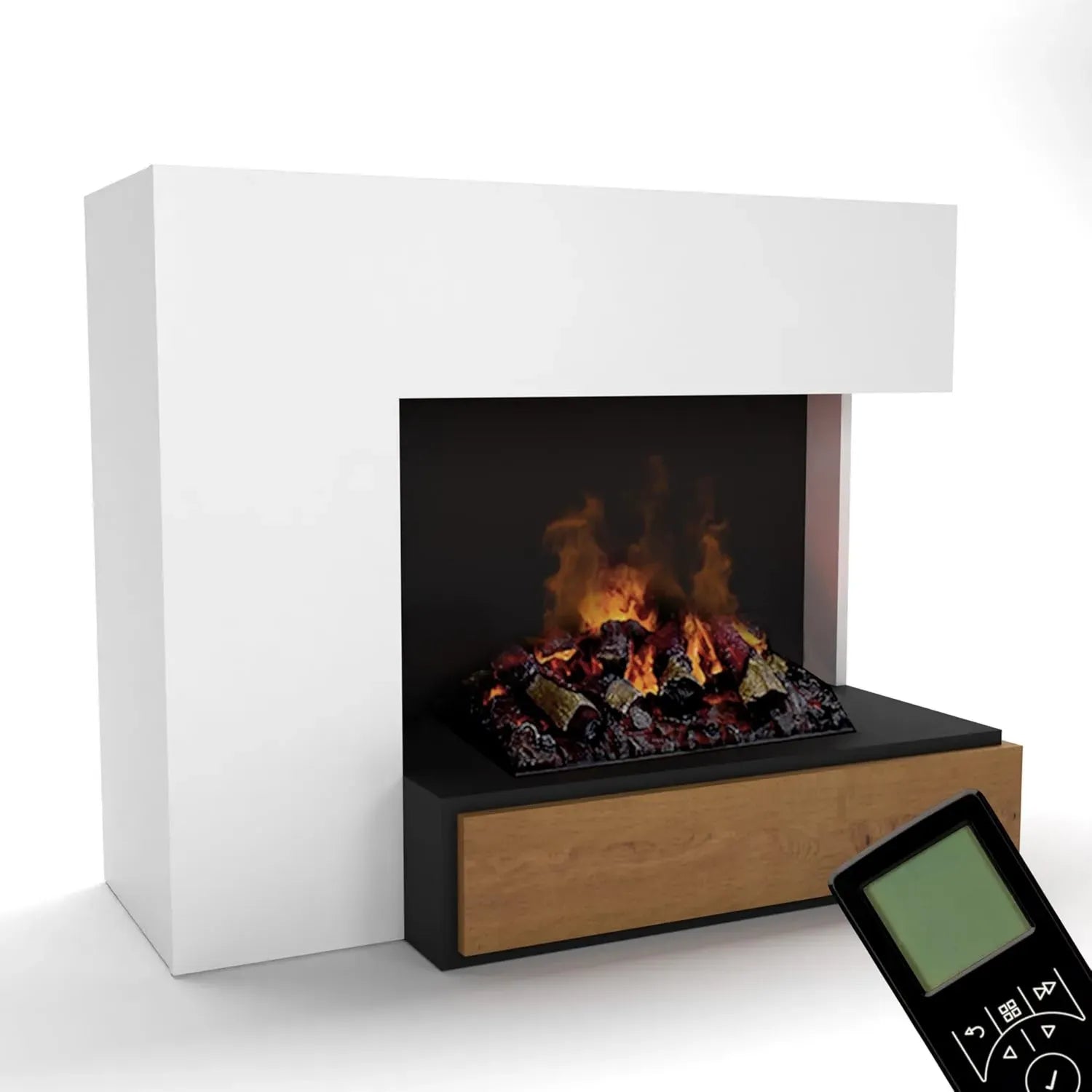 Elektrokamin mit 3D-Flamme & Knistereffekt, Weiß, 111x90 cm